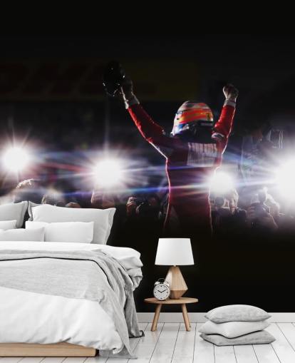 mural de papel pintado f1 en blanco, negro y rojo llamado Fernando Alonso Korea Victory 2010