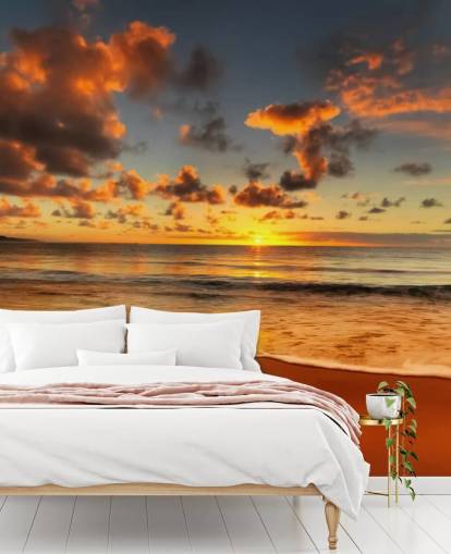 oranje strand en zonsondergang behang