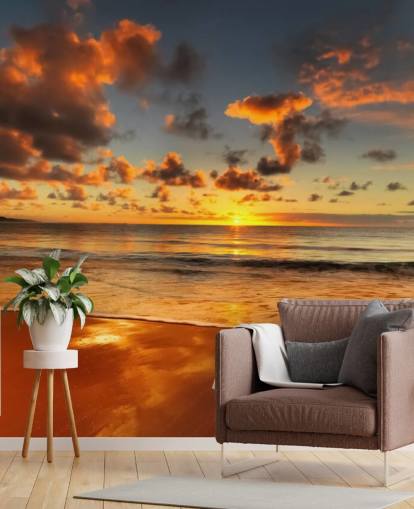 orange beach and sunset wallpaper