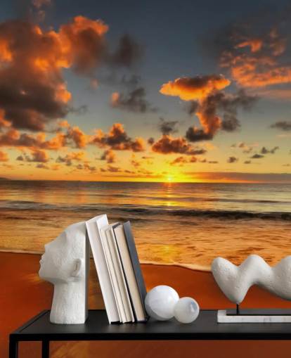 oranje strand en zonsondergang behang