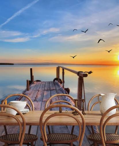 lake wallpaper mural called Lake Sunrise at Wallsauce for bathrooms, bedrooms and offices