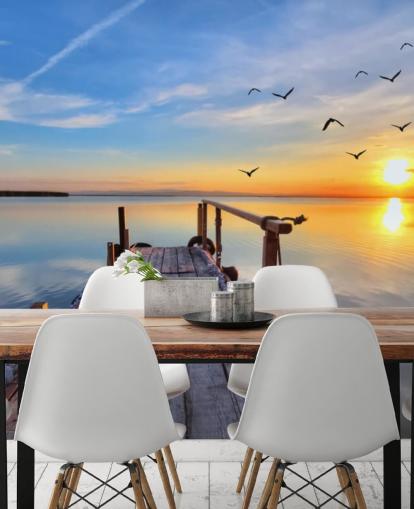 Seetapete namens Lake Sunrise in Wallsauce für Badezimmer, Schlafzimmer und Büros Seetapete namens Lake Sunrise in Wallsauce für Badezimmer, Schlafzimmer und Büros