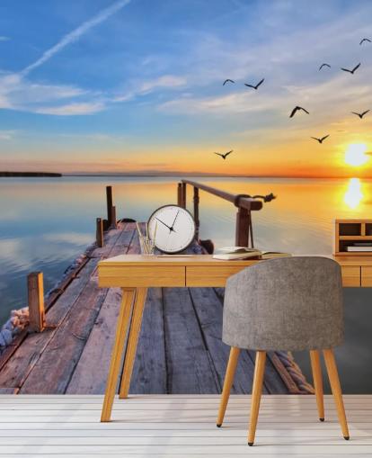 søtapetmaleri kaldet Lake Sunrise på Wallsauce til badeværelser, soveværelser og kontorer søtapetmaleri kaldet Lake Sunrise på Wallsauce til badeværelser, soveværelser og kontorer