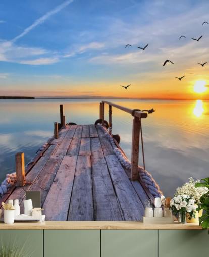 søtapetmaleri kaldet Lake Sunrise på Wallsauce til badeværelser, soveværelser og kontorer