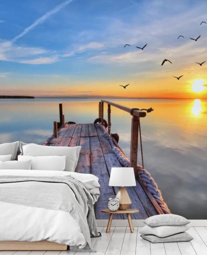 mural de papel de parede de lago chamado Lake Sunrise at Wallsauce para banheiros, quartos e escritórios mural de papel de parede de lago chamado Lake Sunrise at Wallsauce para banheiros, quartos e escritórios