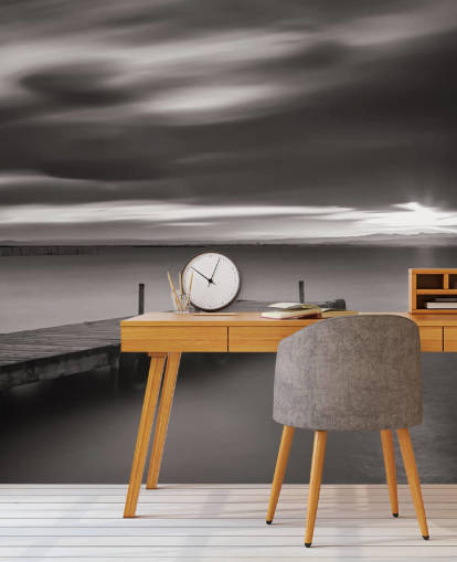 Black and White Jetty and Lake Wallpaper