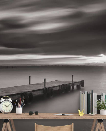 Papier Peint Lac et Jetée Noir et Blanc Papier Peint Lac et Jetée Noir et Blanc