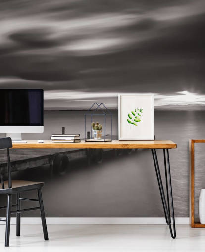 Black and White Jetty and Lake Wallpaper