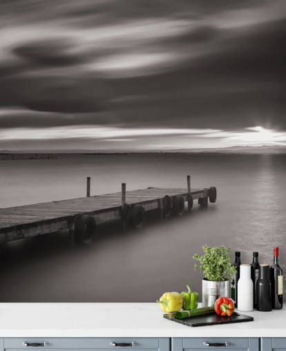 Black and White Jetty and Lake Wallpaper