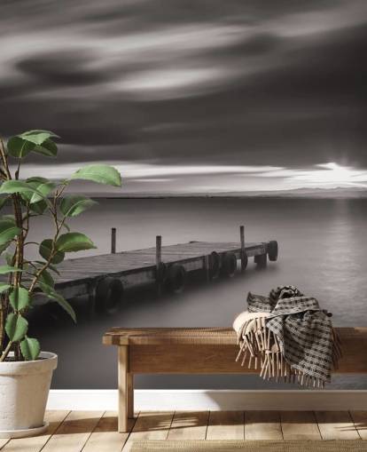 Schwarzweiss-Jetty und See-Tapete