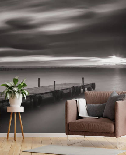 Papel de Parede Preto e Branco do Píer e Lago