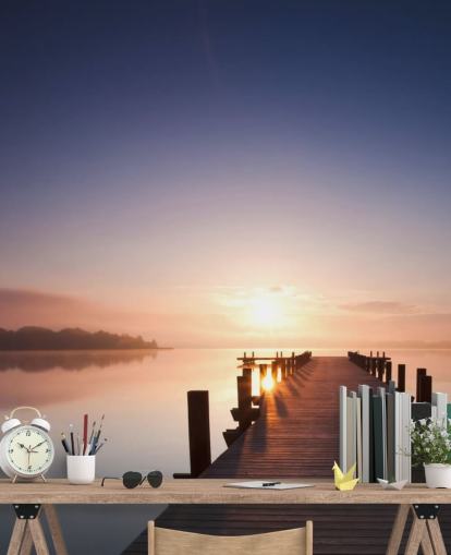 Lake Sunset Bootssteg Tapete
