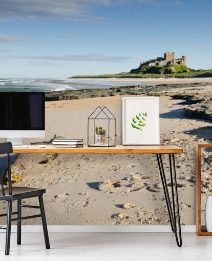 Beach with Castle in Distance Wallpaper Beach with Castle in Distance Wallpaper