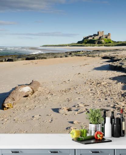 Beach with Castle in Distance Wallpaper