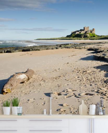 Strand med slot i afstand Baggrund