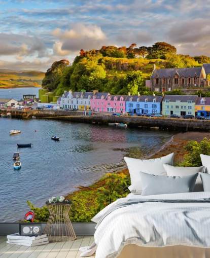Farverige fiskeri Cottages af Harbour Baggrund Farverige fiskeri Cottages af Harbour Baggrund