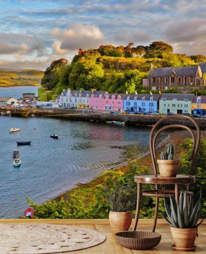 Colorful Fishing Cottages by Harbour Wallpaper