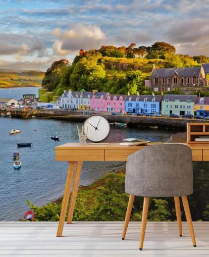 Farverige fiskeri Cottages af Harbour Baggrund