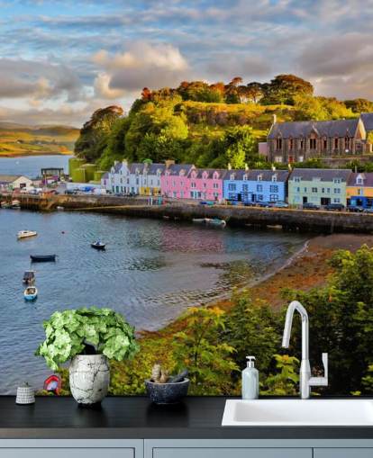 Farverige fiskeri Cottages af Harbour Baggrund