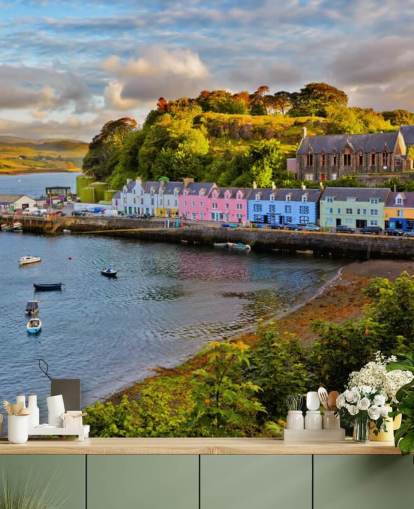 Kleurrijke vissershuisjes van Harbour Wallpaper Kleurrijke vissershuisjes van Harbour Wallpaper