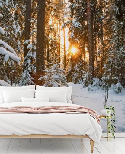 mural de papel pintado de bosque personalizable blanco llamado Winter Wonderland para comedores y salas de estar mural de papel pintado de bosque personalizable blanco llamado Winter Wonderland para comedores y salas de estar