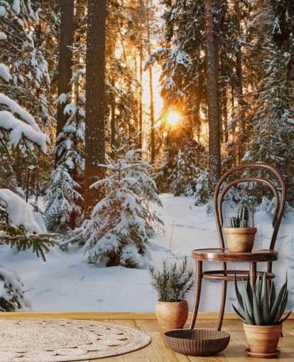 hvidt tilpasseligt skovtapet vægmaleri kaldet Winter Wonderland til spisestuer og stuer hvidt tilpasseligt skovtapet vægmaleri kaldet Winter Wonderland til spisestuer og stuer