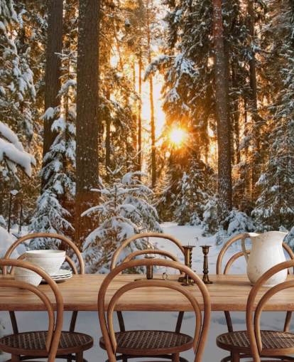 valkoinen muokattava metsätaustakuvamaalaus nimeltä Winter Wonderland ruokasaleihin ja olohuoneisiin valkoinen muokattava metsätaustakuvamaalaus nimeltä Winter Wonderland ruokasaleihin ja olohuoneisiin