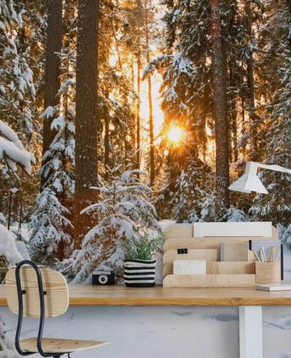 white customisable forest wallpaper mural called Winter Wonderland for dining rooms and living rooms white customisable forest wallpaper mural called Winter Wonderland for dining rooms and living rooms
