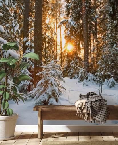 carta da parati murale bianca personalizzabile con foresta chiamata Winter Wonderland per sale da pranzo e salotti carta da parati murale bianca personalizzabile con foresta chiamata Winter Wonderland per sale da pranzo e salotti