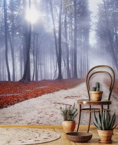 Fondo de pantalla de bosque brumoso otoñal