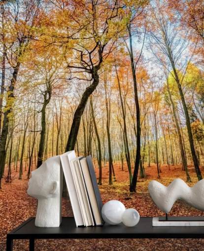 Red Autumn Leaves Forest Wallpaper