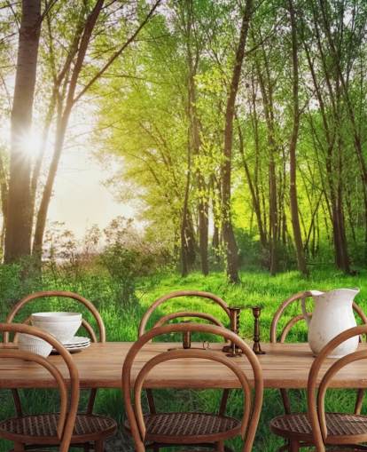 Grüner sonniger Wald Tapete