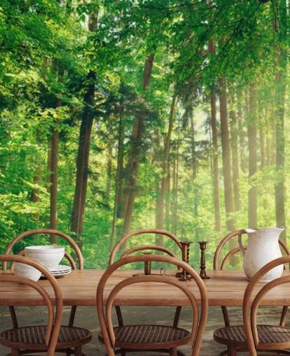 grønt tilpasset tretapet kalt Forest Track Sunlight for stuer eller kontorer 