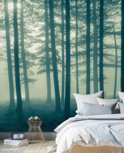 dark forest wallpaper mural called Foggy Forest for bedrooms, offices and more