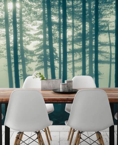 dark forest wallpaper mural called Foggy Forest for bedrooms, offices and more