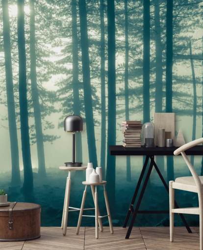 dark forest wallpaper mural called Foggy Forest for bedrooms, offices and more