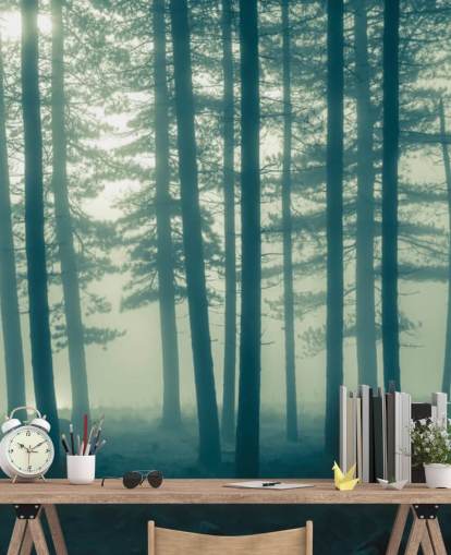 dark forest wallpaper mural called Foggy Forest for bedrooms, offices and more