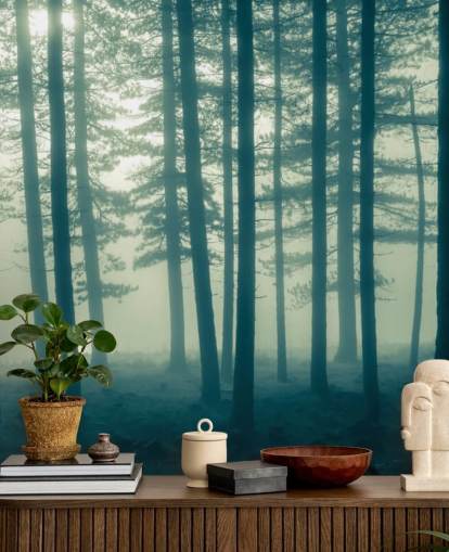 mørk skog tapet veggmaleri kalt Foggy Forest for soverom, kontorer og mer