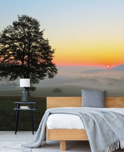 Sunset and Tree in Field Wall Mural