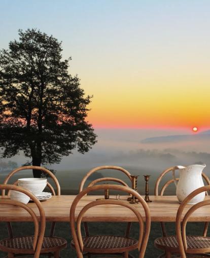 Decorazione murale con tramonto e albero nel campo Decorazione murale con tramonto e albero nel campo