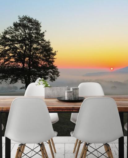 Decorazione murale con tramonto e albero nel campo Decorazione murale con tramonto e albero nel campo