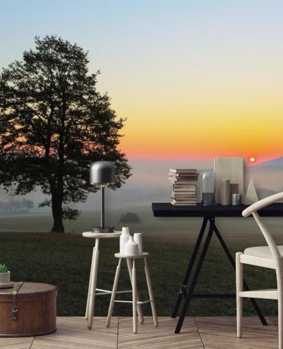 Sunset and Tree in Field Wall Mural