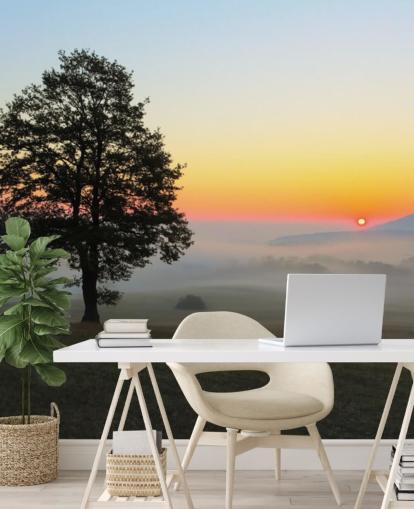 Sunset and Tree in Field Wall Mural