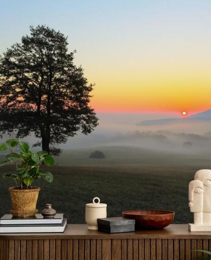 Decorazione murale con tramonto e albero nel campo Decorazione murale con tramonto e albero nel campo