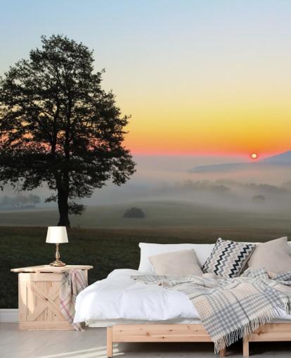 Sunset and Tree in Field Wall Mural