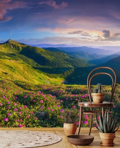 green and purple mountain wallpaper mural called Lush Green Mountains for bedrooms, living rooms and home offices green and purple mountain wallpaper mural called Lush Green Mountains for bedrooms, living rooms and home offices