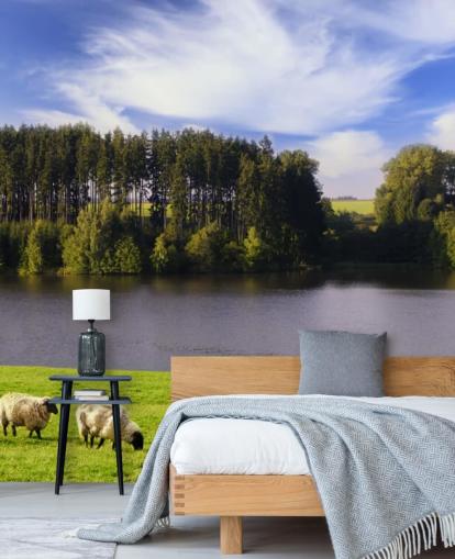 Papel de Parede Sheep by a River