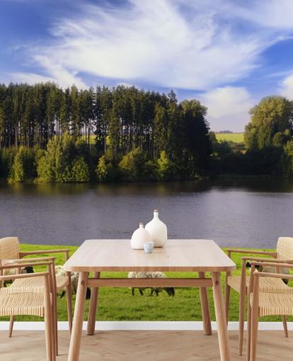 Carta da parati con pecore da un fiume