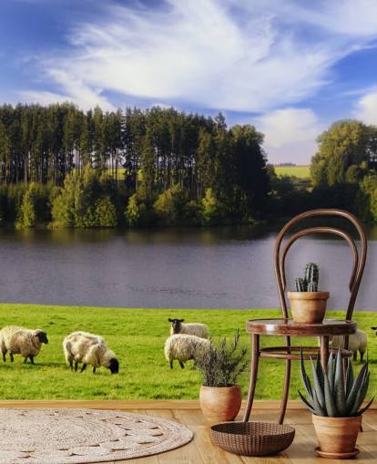 Sheep by a River Wallpaper