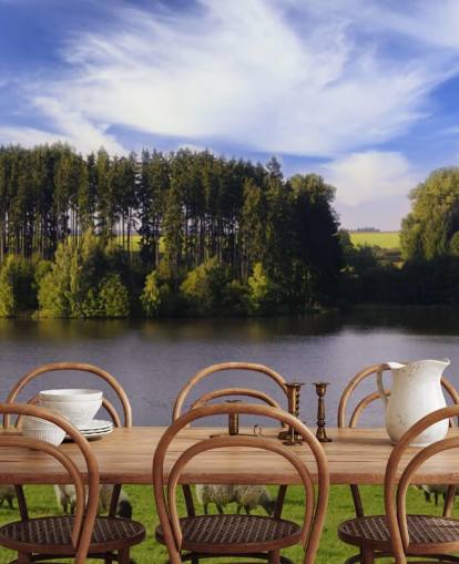 Sheep by a River Wallpaper